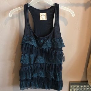 Blue ruffled tank